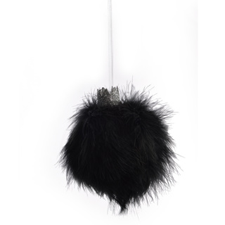 FEATHER HANGING BALL 11 CM BLACK